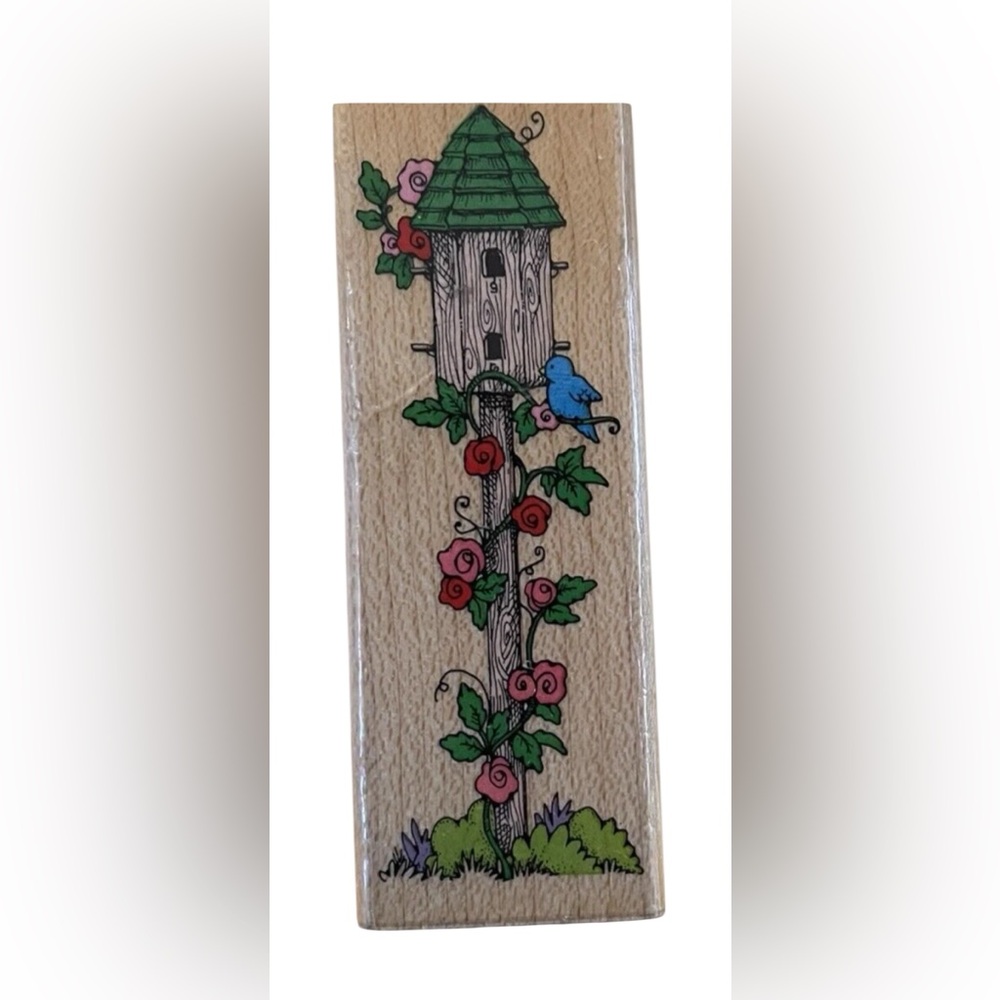 Hero Arts Wood Mounted Rubber Stamp "Climbing Vine Birdhouse"  Tall Roses